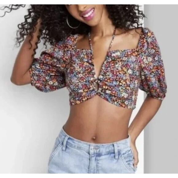 Wild Fable Balloon Sleeve Cropped Top – Size Small – Floral Print - Picture 1 of 9